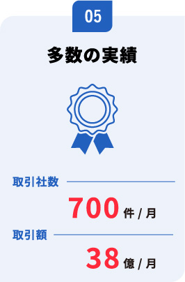 多数の実績　取引社数700件/月　取引額38億/月