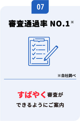 審査通過率NO.1　すばやく審査ができるようにご案内